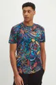 multicolor T-shirt bawełniany męski z domieszką elastanu wzorzysty kolor multicolor