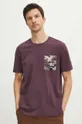 fioletowy T-shirt bawełniany męski z kieszonką kolor fioletowy