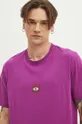 fialová Bavlnené tričko pánske s potlačou fialová farba