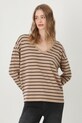 Longsleeve bawełniany damski z elastanem w pasy kolor beżowy RS25.BUD050 beżowy RS25