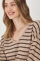 Longsleeve bawełniany damski z elastanem w pasy kolor beżowy beżowy RS25.BUD050