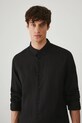 Koszula lniana męska z kołnierzykiem button-down kolor czarny czarny RS25.KDM071