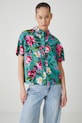 Koszula z domieszką lnu w kwiaty kolor turkusowy turkusowy RS25.KKD070