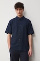 Odzież Koszula lniana męska z kołnierzykiem button-down kolor granatowy RS25.KKM070 granatowy