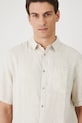 Lněná košile pánská s klasickým límcem béžová barva béžová RS25.KKM071