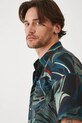 Koszula z domieszką lnu męska z kołnierzykiem klasycznym wzorzysta kolor multicolor multicolor RS25.KKMA10