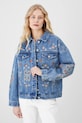 Kurtka jeansowa bawełniana damska z ozdobnymi haftami niebieski RS25-KUD600