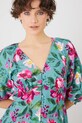 Sukienka z domieszką lnu midi w kwiaty kolor turkusowy turkusowy RS25.SUD072