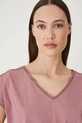 T-shirt bawełniany damski z ozdobnymi wstawkami kolor różowy różowy RS25.TSD090
