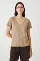 T-shirt bawełniany damski gładki kolor beżowy RS25.TSD0B0 beżowy RS25