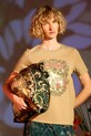 T-shirt bawełniany damski z kolekcji Eviva L'arte z elastanem kolor zielony RS25.TSD256 zielony RS25