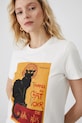 T-shirt bawełniany damski z kolekcji Eviva L'arte z elastanem kolor beżowy RS25.TSD259 beżowy RS25