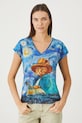 T-shirt bawełniany damski z kolekcji Dzień Kota kolor niebieski RS25.TSD350 niebieski RS25