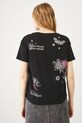 T-shirt bawełniany damski z nadrukiem i aplikacją kolor czarny czarny RS25.TSD406