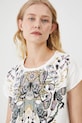 T-shirt bawełniany damski z nadrukiem kolor beżowy beżowy RS25.TSD611