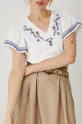 Bavlnené tričko dámske s ozdobnou výšivkou béžová farba béžová RS25.TSD704