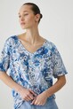 T-shirt bawełniany damski z elastanem wzorzysty kolor beżowy z elastanem beżowy RS25.TSD706