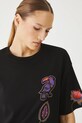 T-shirt bawełniany damski z nadrukiem i aplikacją kolor czarny czarny RS25.TSDA04