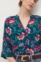 Bluzka damska z wiskozy w kwiaty turkusowy RS26-BKD030