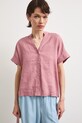 Bluzka koszulowa damska lniana gładka różowy RS26-BKD900