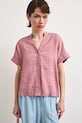 Bluzka koszulowa damska lniana gładka różowy RS26-BKD900