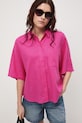 Koszula damska z lnem gładka różowy RS26-KKD700