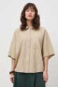 Koszula damska z lnem gładka beżowy RS26-KKD700