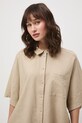 Koszula damska z lnem gładka beżowy RS26-KKD700