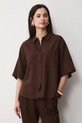 Koszula damska z lnem gładka brązowy RS26-KKD700
