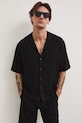 Koszula męska z lnem RS26-KKM821 czarny RS26