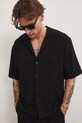 Koszula męska z lnem czarny RS26-KKM821