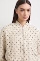 Bunda bomber dámska s ľanom s bodkovaným vzorom béžová RS26-KUD900