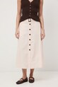 Sukňa áčkového strihu s prímesou ľanu s opaskom RS26-SDD072 béžová RS26