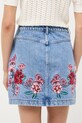 Odzież Spódnica jeansowa bawełniana damska mini z ozdobnym haftem RS26-SDD420 niebieski