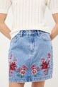 Spódnica jeansowa bawełniana damska mini z ozdobnym haftem niebieski RS26-SDD420