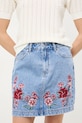 Spódnica jeansowa bawełniana damska mini z ozdobnym haftem niebieski RS26-SDD420