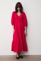 Sukienka rozkloszowana z dodatkiem lnu RS26-SUD071 różowy RS26