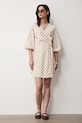 Šaty s rozšíreným strihom s prímesou ľanu RS26-SUD074 béžová RS26