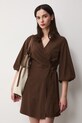 Sukienka rozkloszowana z dodatkiem lnu RS26-SUD074 brązowy RS26