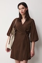Sukienka rozkloszowana z dodatkiem lnu RS26-SUD074 brązowy RS26
