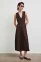 Sukienka rozkloszowana bawełniana z elastanem gładka RS26-SUD090 brązowy RS26