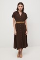 Sukienka rozkloszowana z lnem RS26-SUD701 brązowy RS26