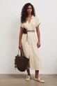 Šaty s rozšíreným strihom s viskózou RS26-SUD803 béžová RS26