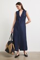 Sukienka lniana midi RS26-SUD901 granatowy RS26