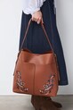 Kabelka z ekologickej kože s ozdobnou výšivkou zmestí A4 hnedá RS26-TOD303