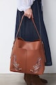 Kabelka z ekologickej kože s ozdobnou výšivkou zmestí A4 hnedá RS26-TOD303