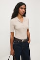 T-shirt damski z kołnierzykiem RS26-TSD200 beżowy RS26