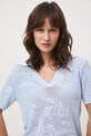 T-shirt damski ażurowy z wiskozą RS26-TSD304 niebieski