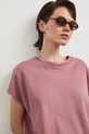 T-shirt oversize damski bawełniany z elastanem różowy RS26-TSD815