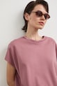 T-shirt oversize damski bawełniany z elastanem różowy RS26-TSD815